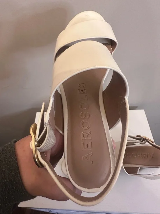 AEROSOLES Cream Block Heel Sandals - Picture 2 of 7